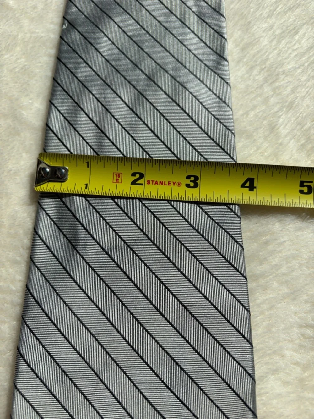 Innocenti Oro by Tom James‎ Men's Striped Silk Tie Gray Black Woven Classic Size